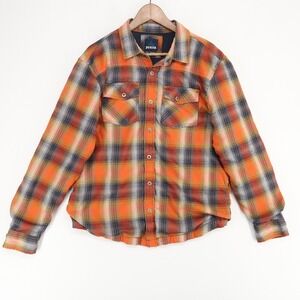 Prana Lined Flannel Shirt Mens L Orange Plaid Snap Front Long Sleeve Thermal